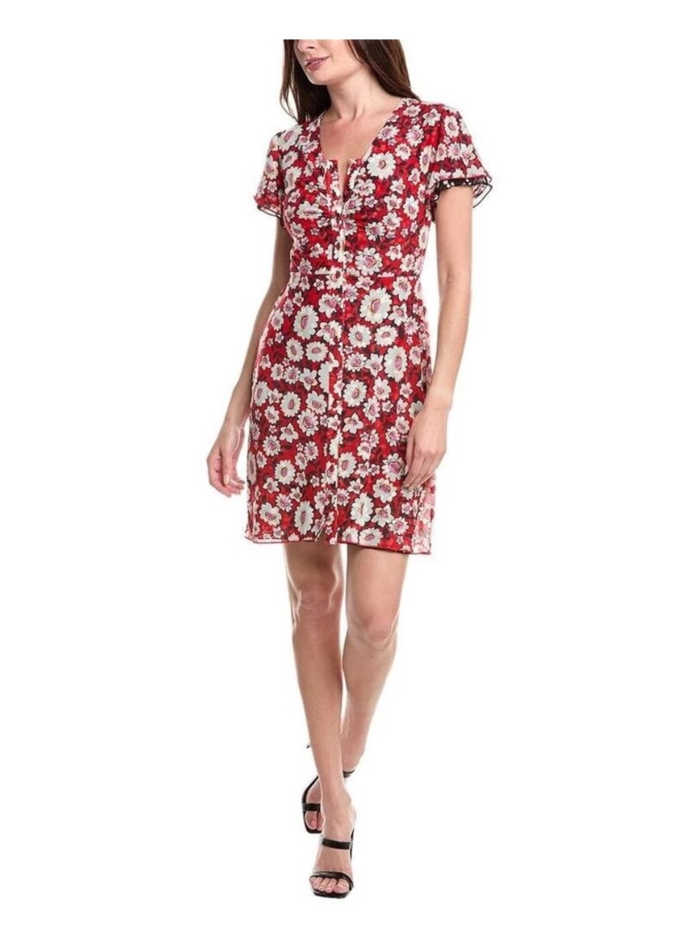 NWT Cabi Gemini Reversible Mesh Button Front Dress Red Floral Black Dot Size M